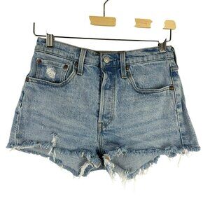 Levi's 501 Cut Off‎ Denim Jean Shorts Women 26 Blue Light Wash Distressed Boho